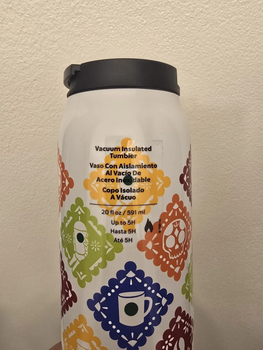 Starbucks White Tumbler with Multicolor Diamond Icons